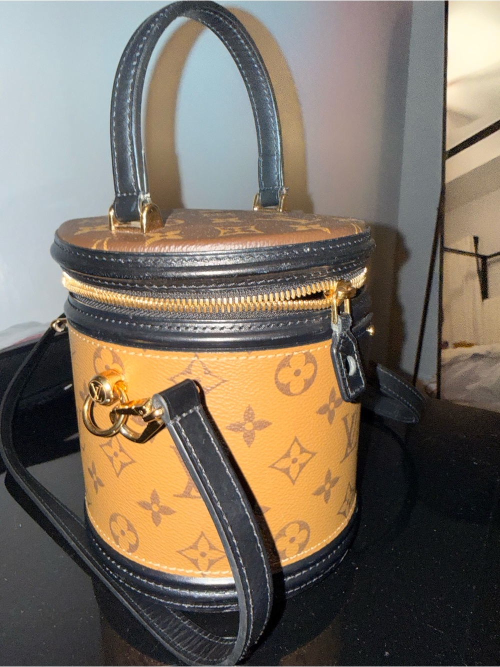 Louis Vuitton Tan Monogram Canvas Mini Vanity Bag with Black Trim - Picture 2 of 8